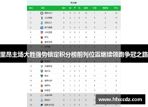 里昂主场大胜强势锁定积分榜前列位置继续领跑争冠之路