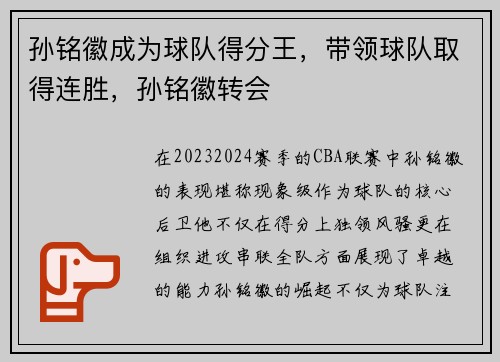 孙铭徽成为球队得分王，带领球队取得连胜，孙铭徽转会