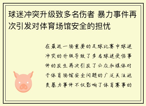 球迷冲突升级致多名伤者 暴力事件再次引发对体育场馆安全的担忧